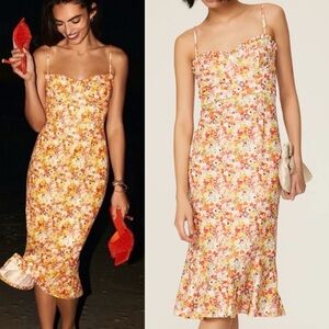 Anthropologie Hutch Selene Sleeveless Sweetheart Midi Dress Large Floral Yellow